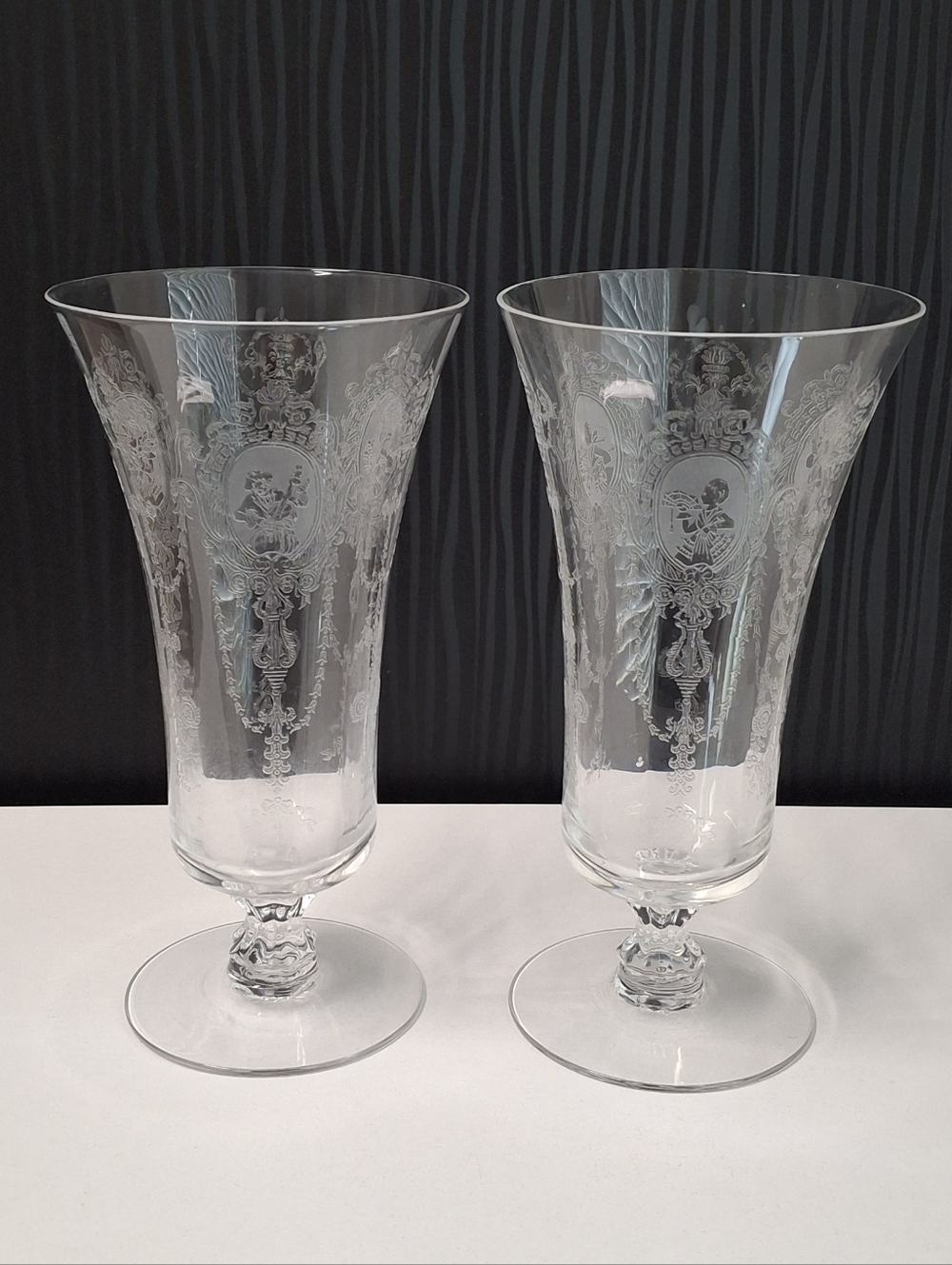 VTG Minuet By Heisey Etched Crystal 12 Oz Iced Tea Glasses Set Of Two